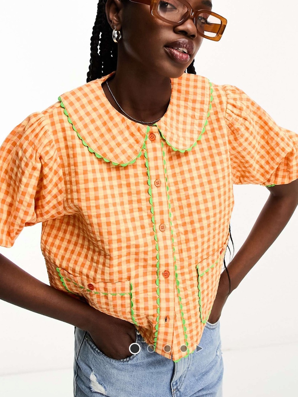 Neon Rose Orange Gingham Button Down